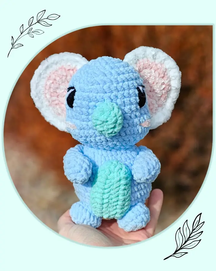 Koazy the Koala, a soft grey crocheted koala with large fluffy ears
