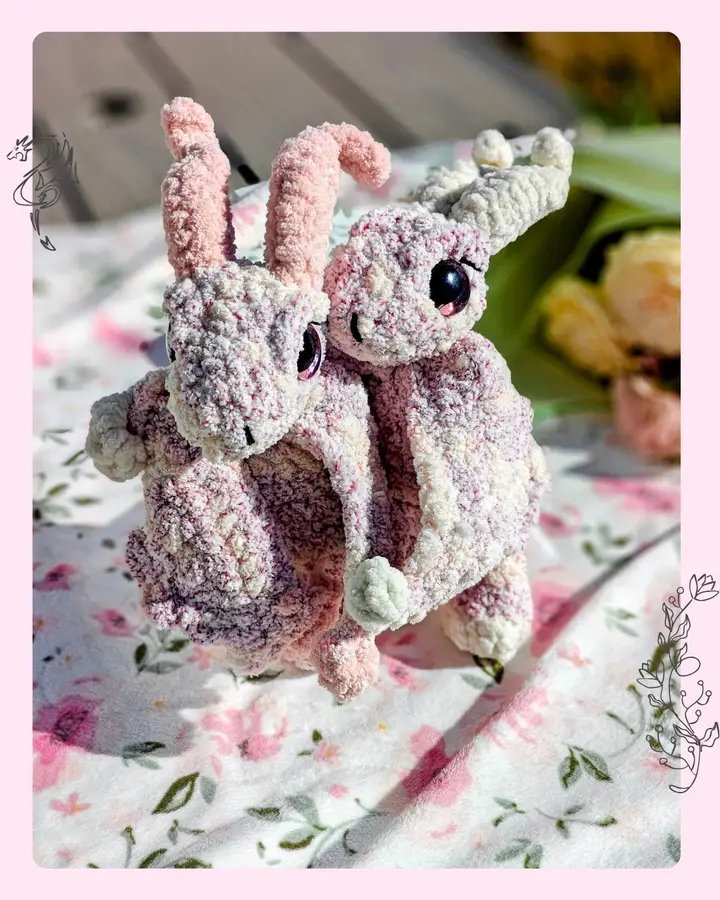 Skye the Pauper Dragon, a unique little crocheted dragon with a sweet, playful design